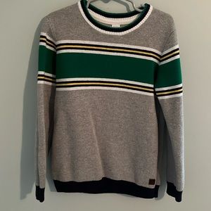 💕HP💕Janie & Jack crew neck gray sweater -stripes of navy, yellow, white, green